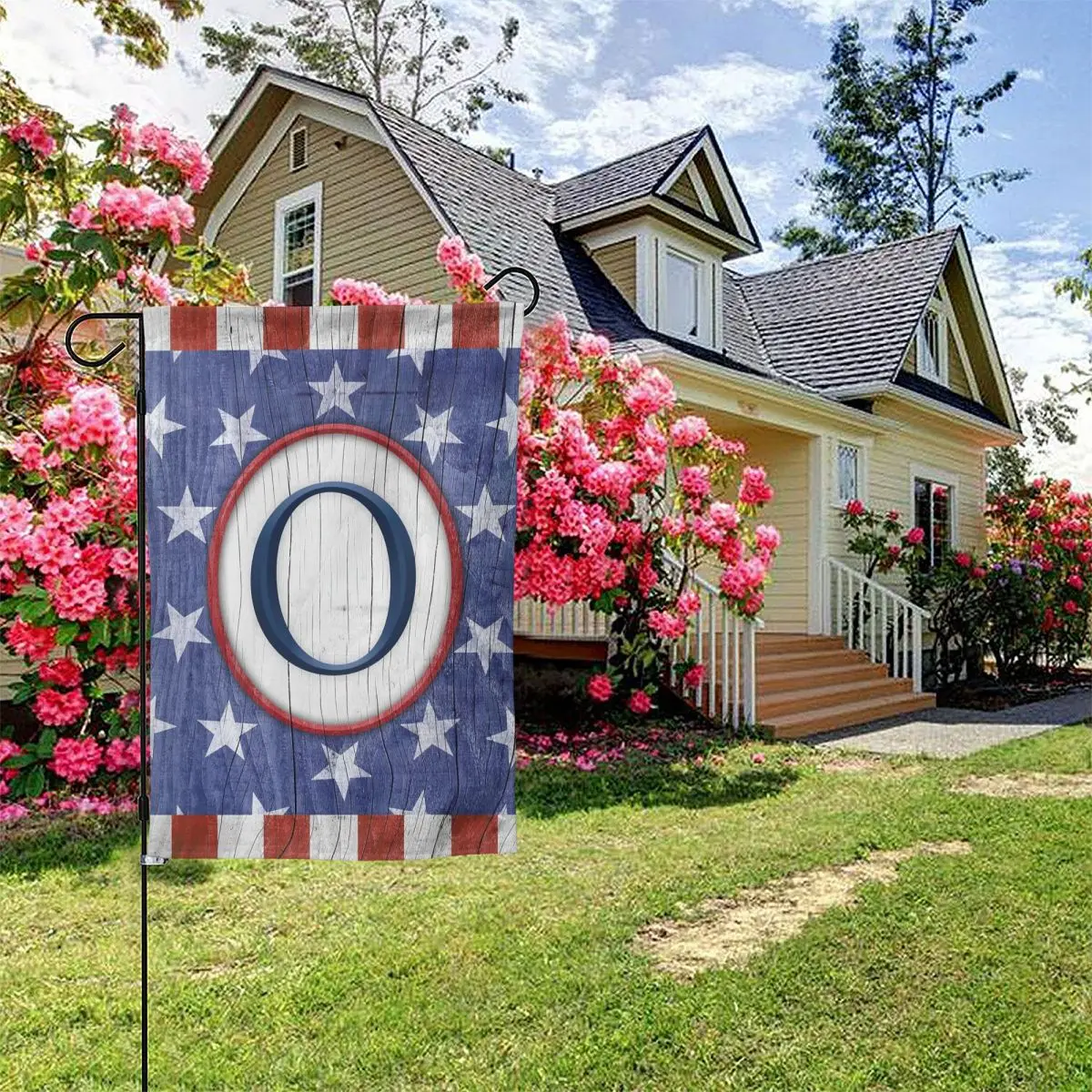 

America Forever 4th Of July Patriotic Monogram Garden Flag Letter O American Independence Day Outdoor Yard Decorative USA Flag