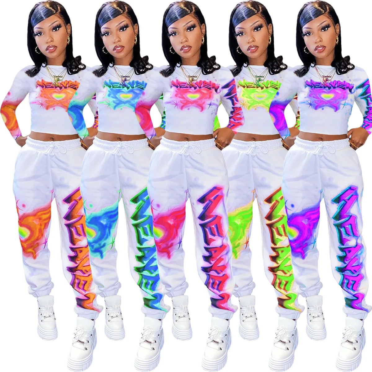 

Plus Size Clothing 2 Piece Set Women Sweatsuit Long Sleeve Top Set Sweatpants Tracksuit Tie Dye Outfits Wholesale Dropshipping