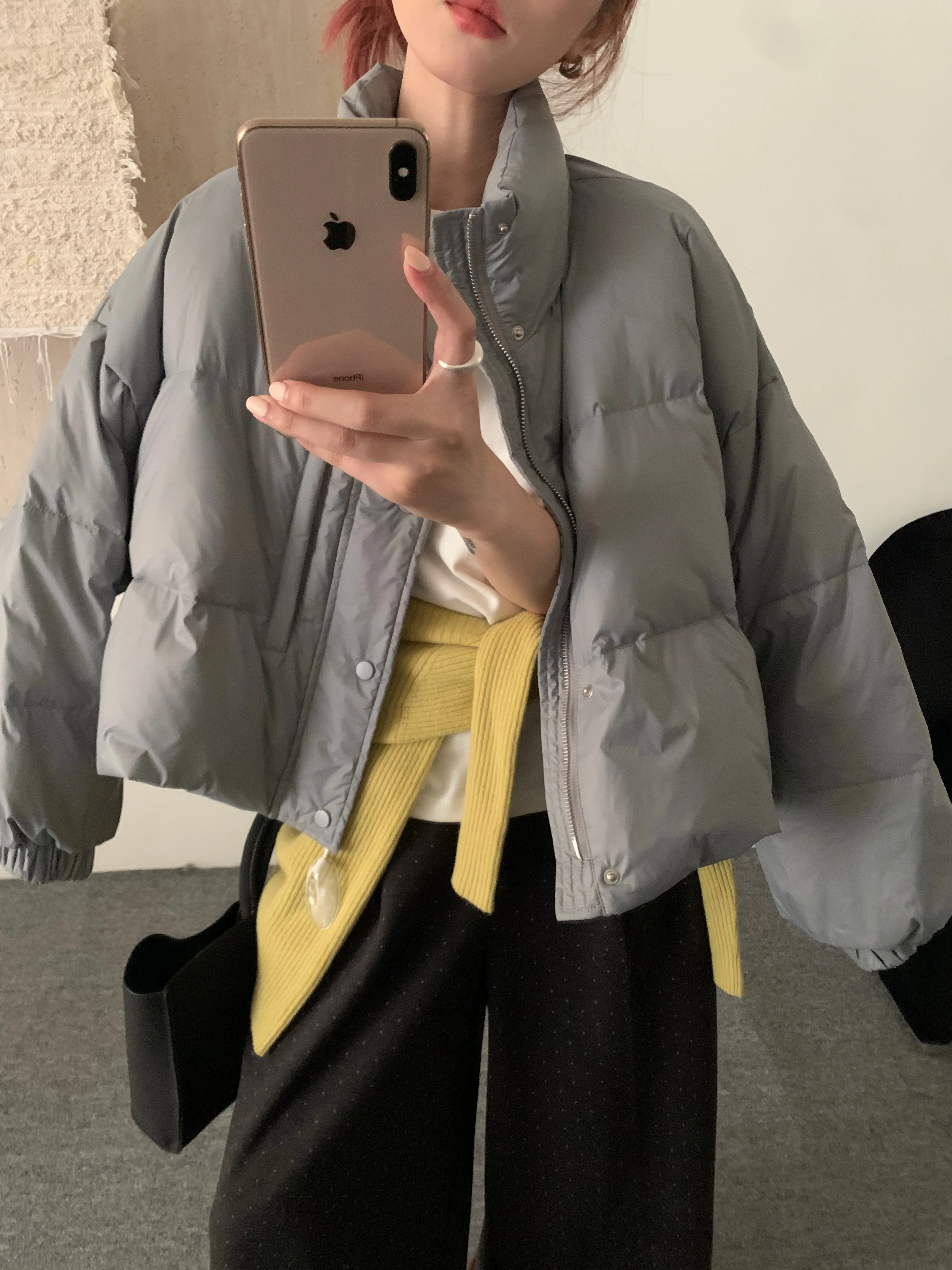 Anxiaoluo 2024 Winter New Puff Stand Collar Down jacket White Duck Down down Coat Outerwear Simple Women |