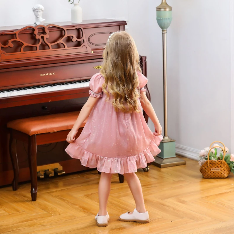 Puff Sleeve Starlight Chiffon Dress 2022 Summer New Girls One-year-old Anniversary Super Beautiful Temperament Princess Dress