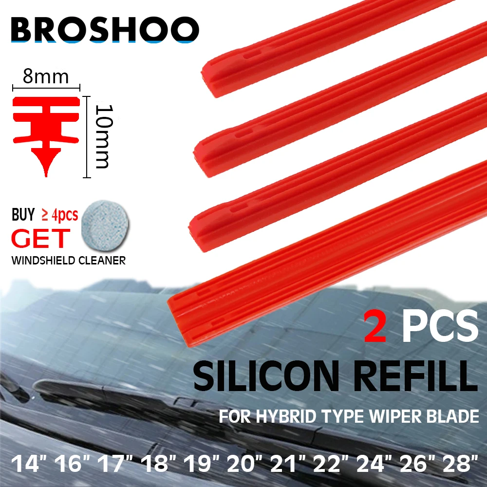 2 PCS RED Car Wiper Blade for Hybrid Type Wiper Blade Silica Gel Silicon Refill Strips 8mm 14"16"17"18"19"20"21"22"24"26"28"