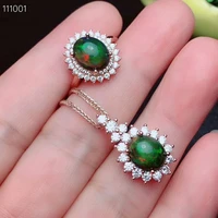 meibapj natural black opal gemstone sunflower ring necklace 2 pieces suit for women real 925 sterling silver fine jewelry set