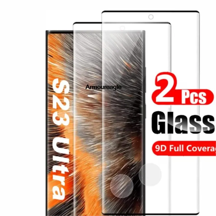

2pcs full cover tempered glass guard on for samsung galaxy s23 ultra 5g screen protector finger id support glass film 3d edge