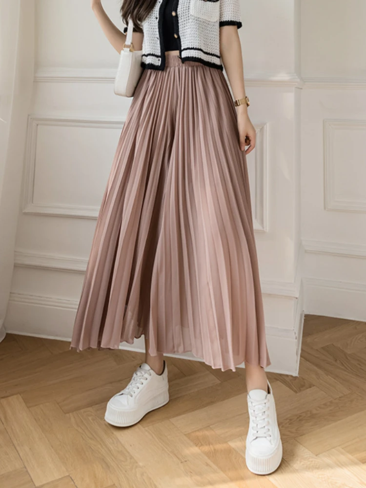 

Chiffon Nine-point Culottes Wide-leg Trousers Summer New Loose-fitting Pleated Drape High-waisted Skirt Women's Thin Section