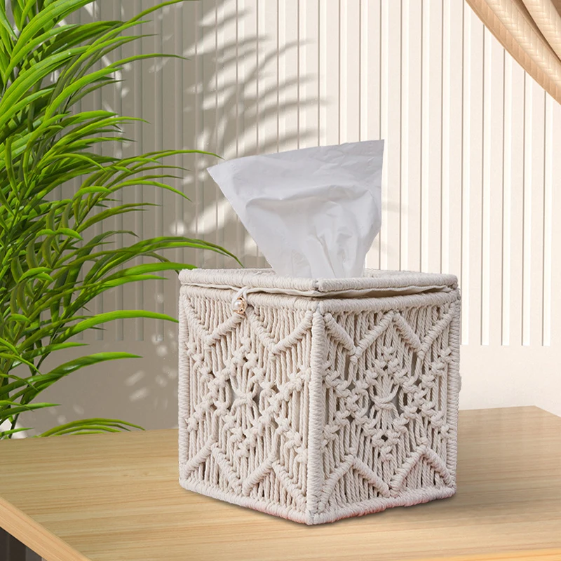 

For Bathroom Bedroom Dresser Living Room Square Tissue Holder Bohemia Woven Drawer Box Household Tissue Box Cover