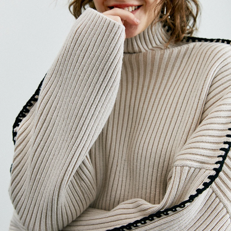 

2023 Women Wool Striped High Waist Loose Warm Sweater Free Shipping