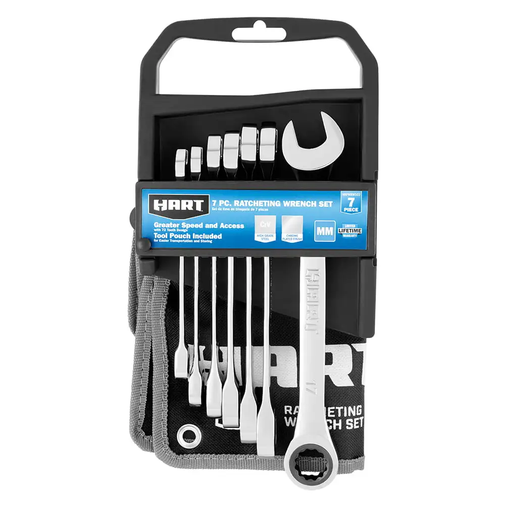 

7-Piece MM Ratcheting Wrench Set with Tool Pouch, Chrome Vanadium