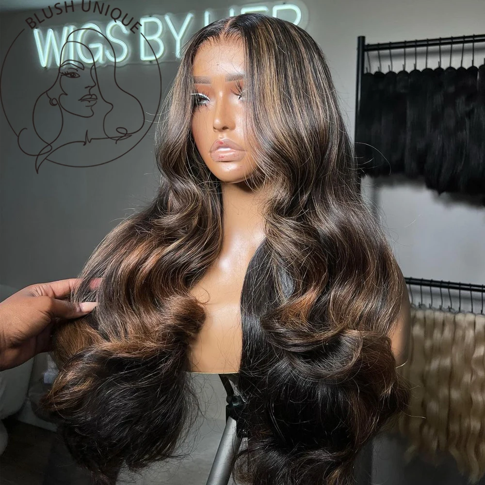 

Highlight Lace Front Wig Body Wave Ombre Colored Honey Blonde Lace Frontal Wigs Synthetic T Part Pre Plucked with Baby Hair Wigs