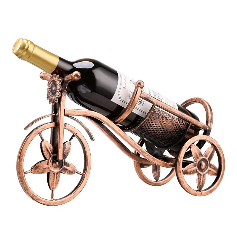 

Vintage Metal Barrel Tricycle Model Wine Holder Ornamental Iron Art Bike Bottle Rack Goblet Hanger Wine Serving Bar Decor Craft