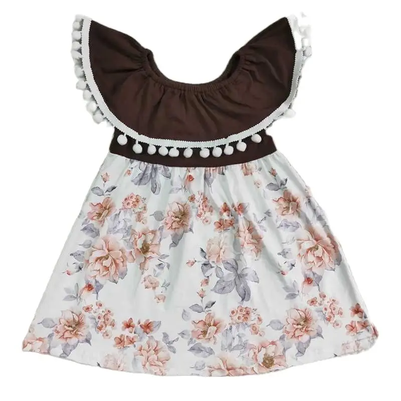 

Новое поступление, одежда для маленьких девочек, белая юбка без рукавов с коричневым воротником и розовым цветочным принтом, Повседневное п...