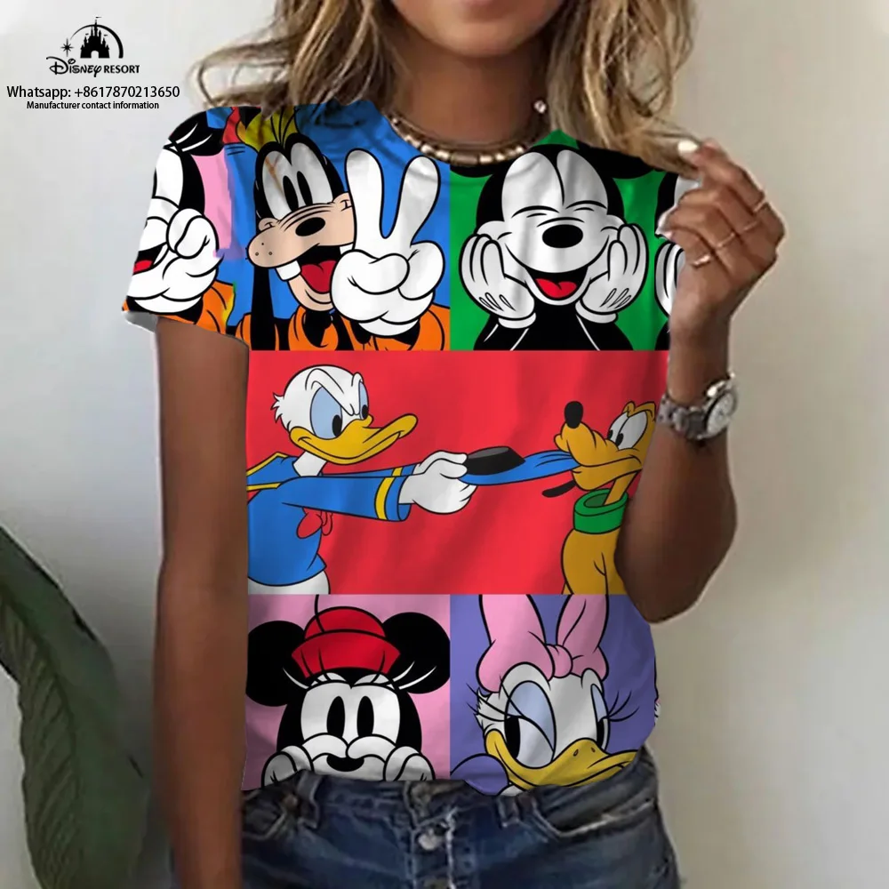

Summer Hot Sale Mickey Minnie Cartoon New Disney Harajuku Ladies Fashion Casual Round Neck Short Sleeve Top T-Shirt