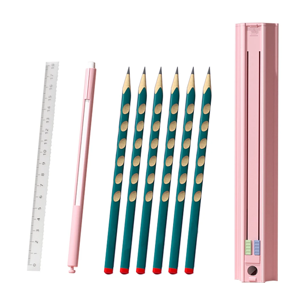 

New Creative Push-Pull Pencil Case Set Primary School Pencil Case Pencil Case Set With Pencil Ruler Eraser Multifunctional Cute