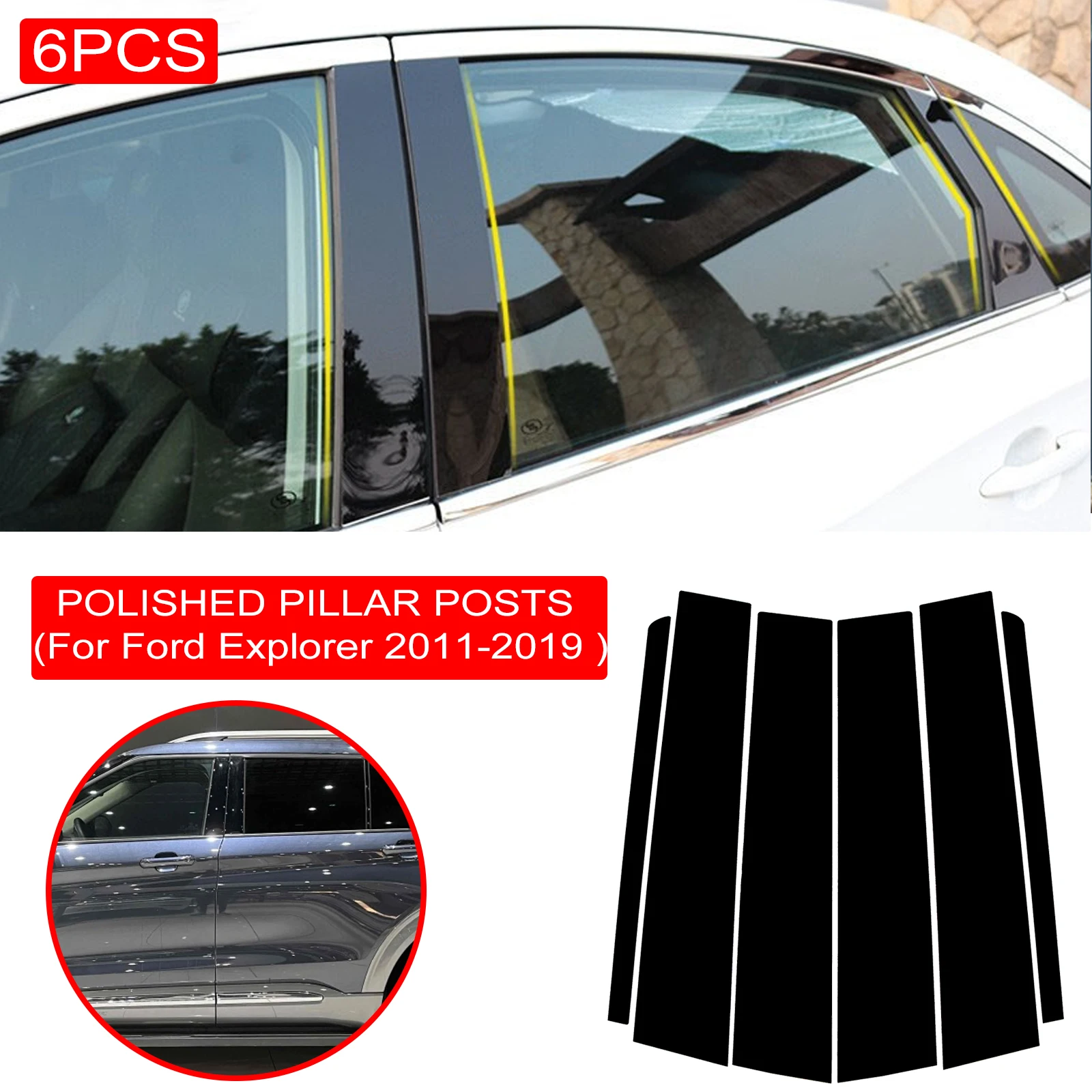 

For Ford Explorer 2011-2019 Gloss Black Polished Pillar Posts Car Window Trim Cover BC Column Sticker Accessories