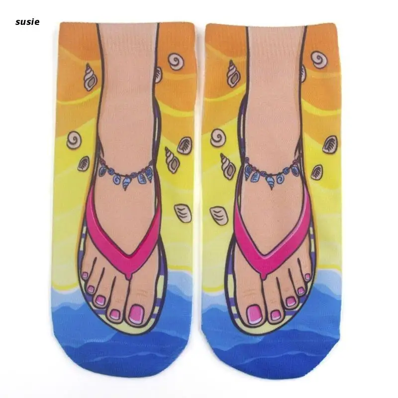 

X7YA Creative Adult Casual Low Cut Invisible Boat Socks Novelty Funny Flip Flops Faux Lace-Up Canvas Shoes Pattern 3D Printed