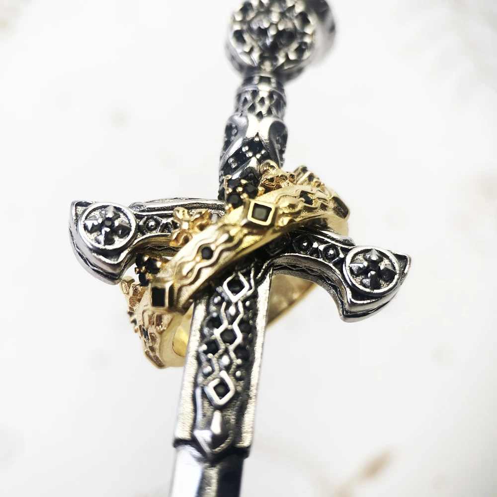 Large Sword With Crown Pendant Fashion Vintage Jewelry Europe 925 Sterling Silver Gift For Woman & Men