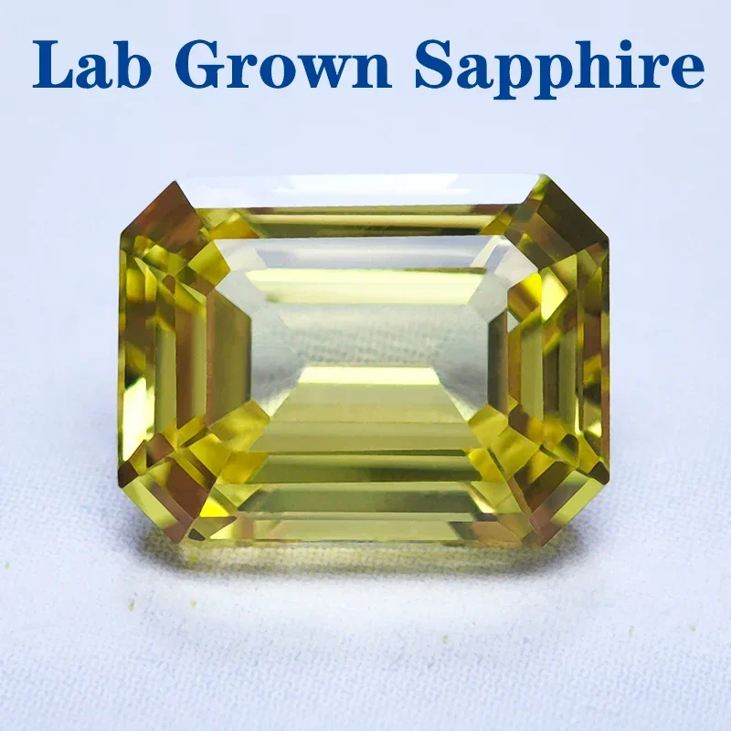 Top Lab Grown Sapphire Emerald Cut Yellow Color VVS1 Gemstone Charms DIY for Jewelry Making Materials Selectable AGL Certificate
