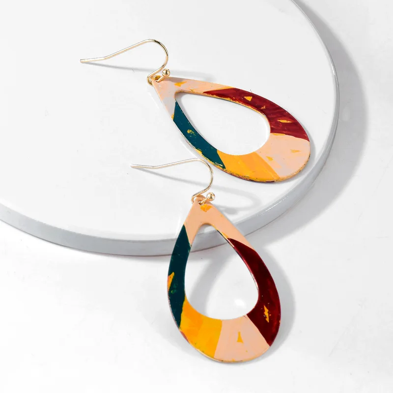 

Elegant Mosaic Color Graffiti Big Drop Earrings for Women Gift Water Drop Jewelry Fashion Dangle Earrings Girl Ear Accessories
