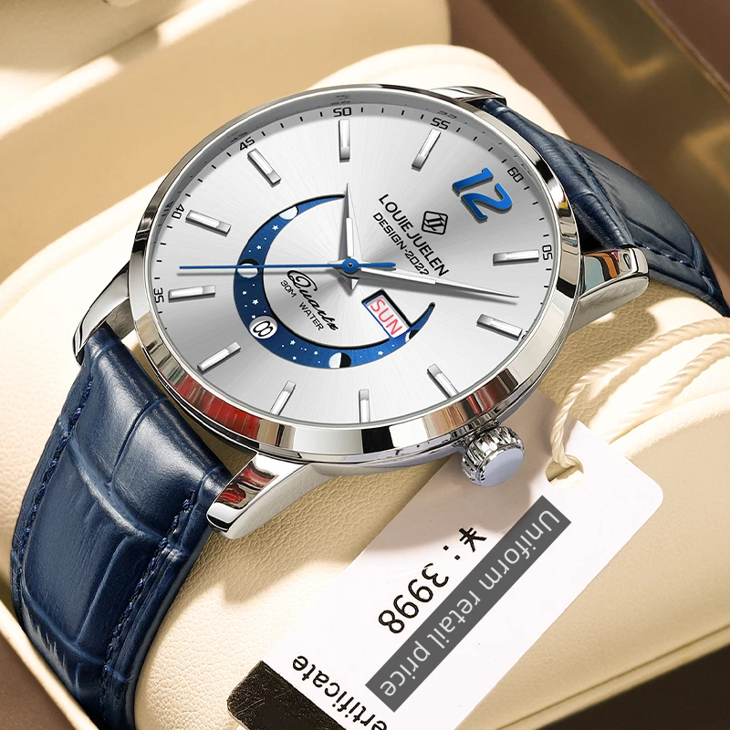 

2022 New Men Watch Luminous Calendar Week 30M Waterproof Casual Business Digital Pointer Watch Leather Strap Relogio Masculino