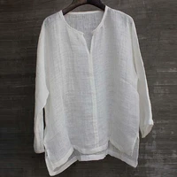 new linen shirt men brief breathable comfy solid color long sleeve loose harajuku casual blouse hawaiian shirt