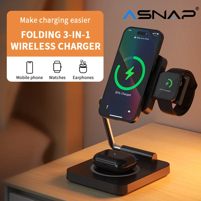 ASNAP Складная зарядная станция 3 в 1 портативное беспроводное зарядное устройство