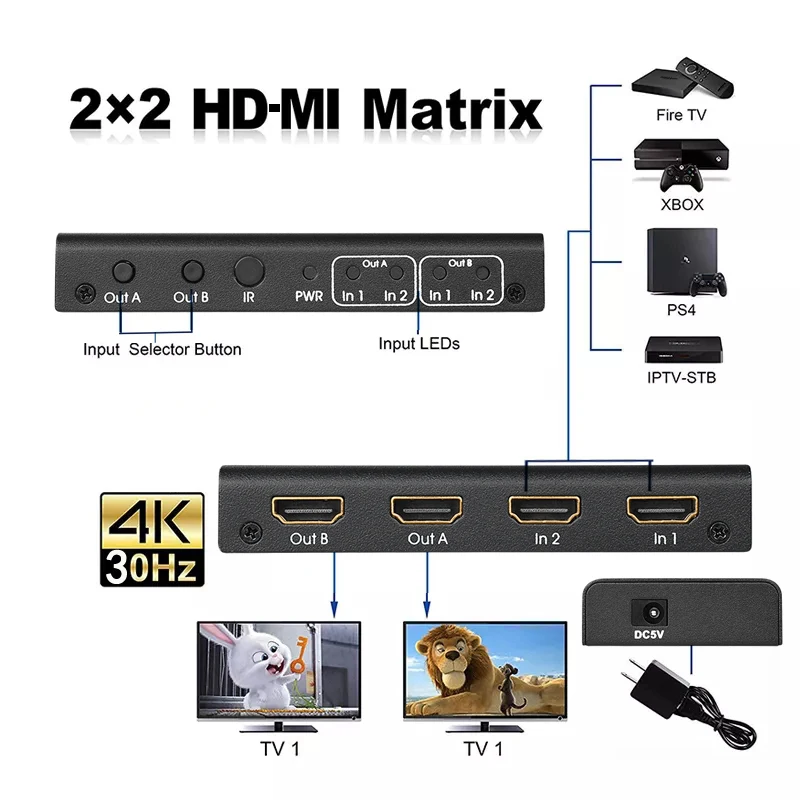 HDMI матрица 2 в Выход переключатель 2x2 аудио экстрактор ARC для XBOX HDTV PS3 PS4 проектор