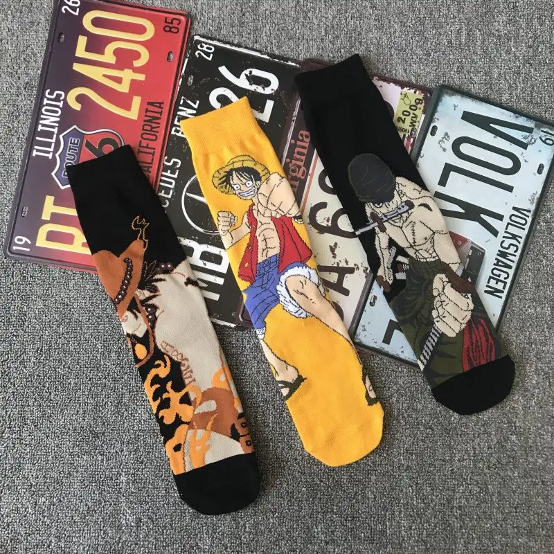 

Anime One Piece Monkey D. Luffy Cotton Stocking Men Stockings Print Skateboard Socks Casual Cotton Socks Breathable Sock Gift