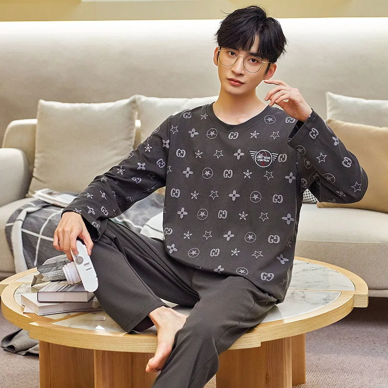 

100% Cotton Pajamas For Men 2 Pieces Lounge Sleepwear Pyjamas Plaid Autumn Bedgown Home Clothes Man PJs Pure Pajamas Set Pijama