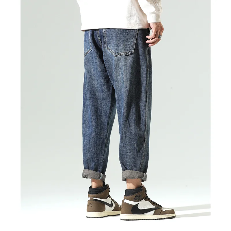 Streetwear Men American Vintage Loose Blue Jeans 2022 Autumn and Winter New Pattern Versatile Fashion Large Haren Pants Female