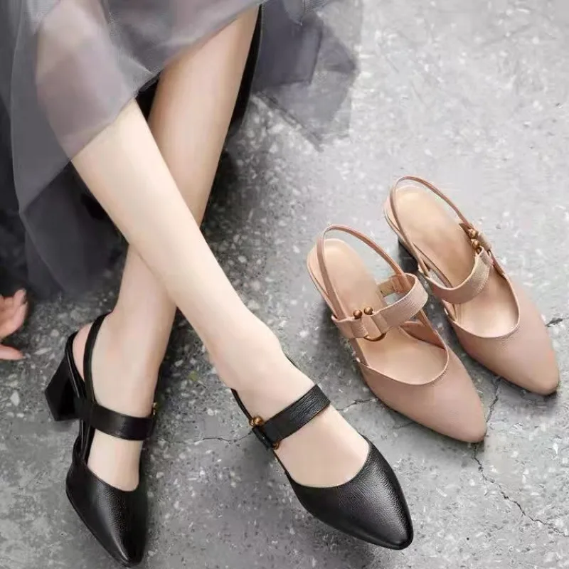 

Backspace Sandals Women's Horseshoe Heel Thick Heel High Heel Fashion Versatile Leather Women's Shoes