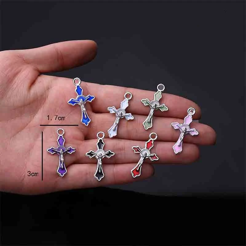 

2022 New 30*17mm 10pieces/bag Zinc Alloy Drop Oil Crosses Jesus Charms Pendant for DIY Necklace Earrings Jewelry Accessories