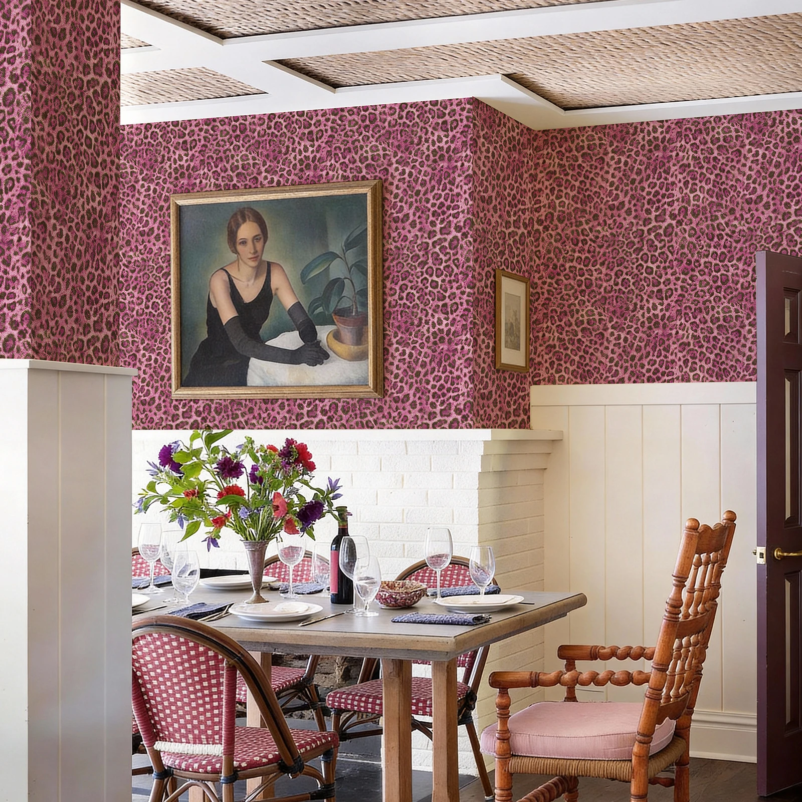 

Самоклеящиеся виниловые обои розовый леопардовый принт