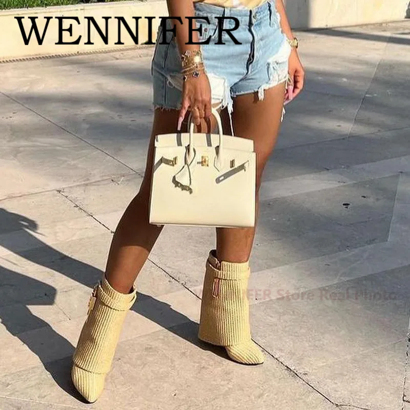 

Зимние ботинки на танкетке из искусственной кожи с острым носком и металлическим замком, свадебные ботинки, вечерние ботинки на массивном к...