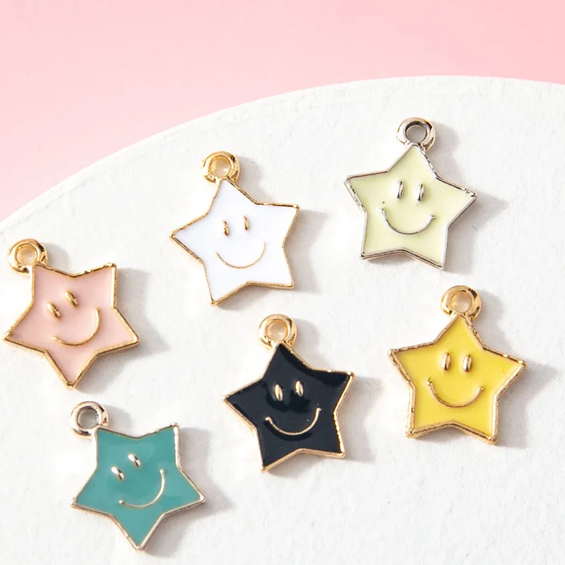 

10PCS 12*10mm Colorful Alloy Metal Drop Oil Small Stars Smiley Charms Pendant For DIY Bracelet Necklace Jewelry Making