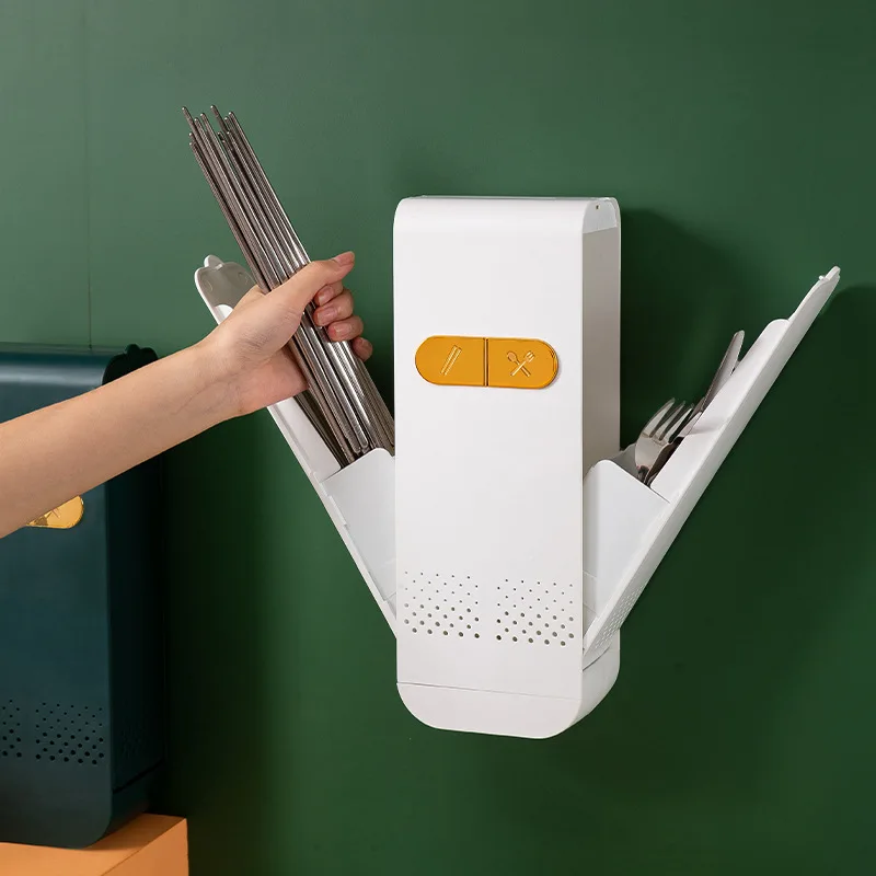 

Wall-Mounted Drain Chopsticks Cage Kitchen Cutlery Holder Knife Spoon Fork Storage Tube Plastic Organizer Shelf Home Supplies