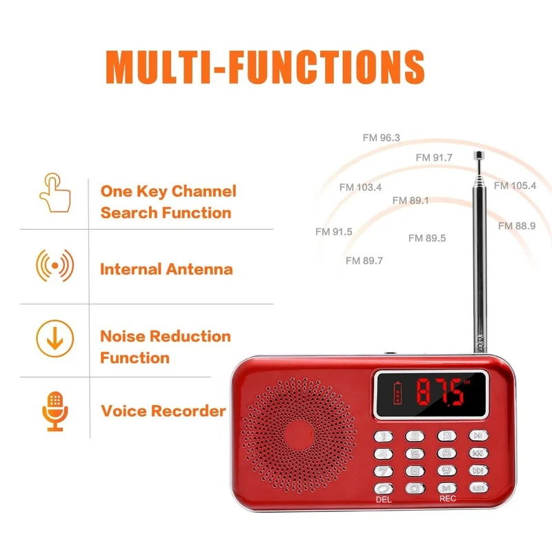 Портативный многополосный мини-радиоприемник FM стерео динамик рекордер MP3-плеер