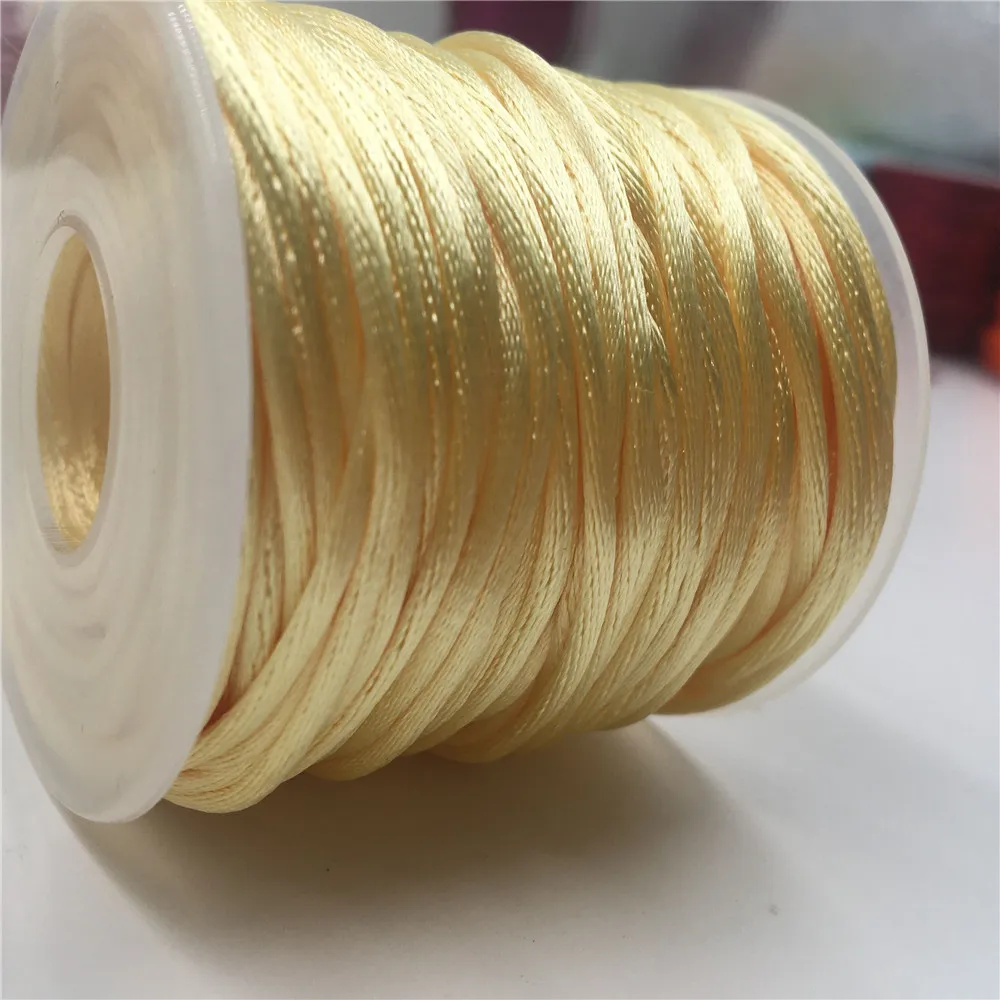 

2mm Light Yellow Rattail Satin Cord Thread Chinese Knot Macrame Bracelet Braided String DIY Tassels Beading Thread 10-225meters