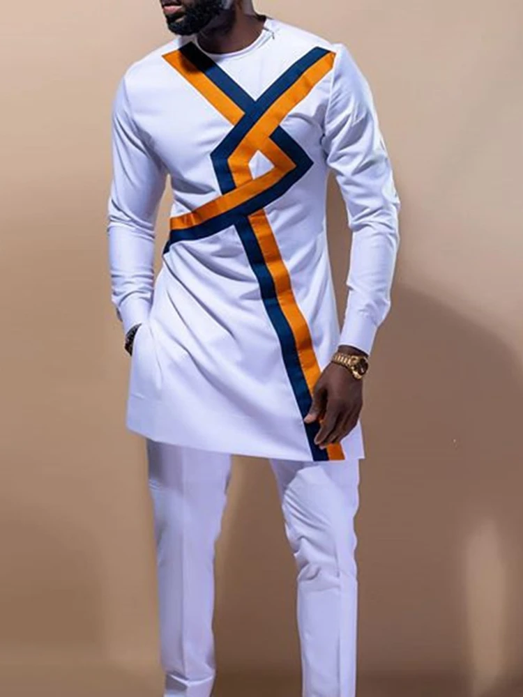 Ramadan Eid Muslim Fashion Men Shirt Dubai Long Sleeve Top Casual Arabian White Cotton Pattern Slim Fit Indian Islamic Clothing