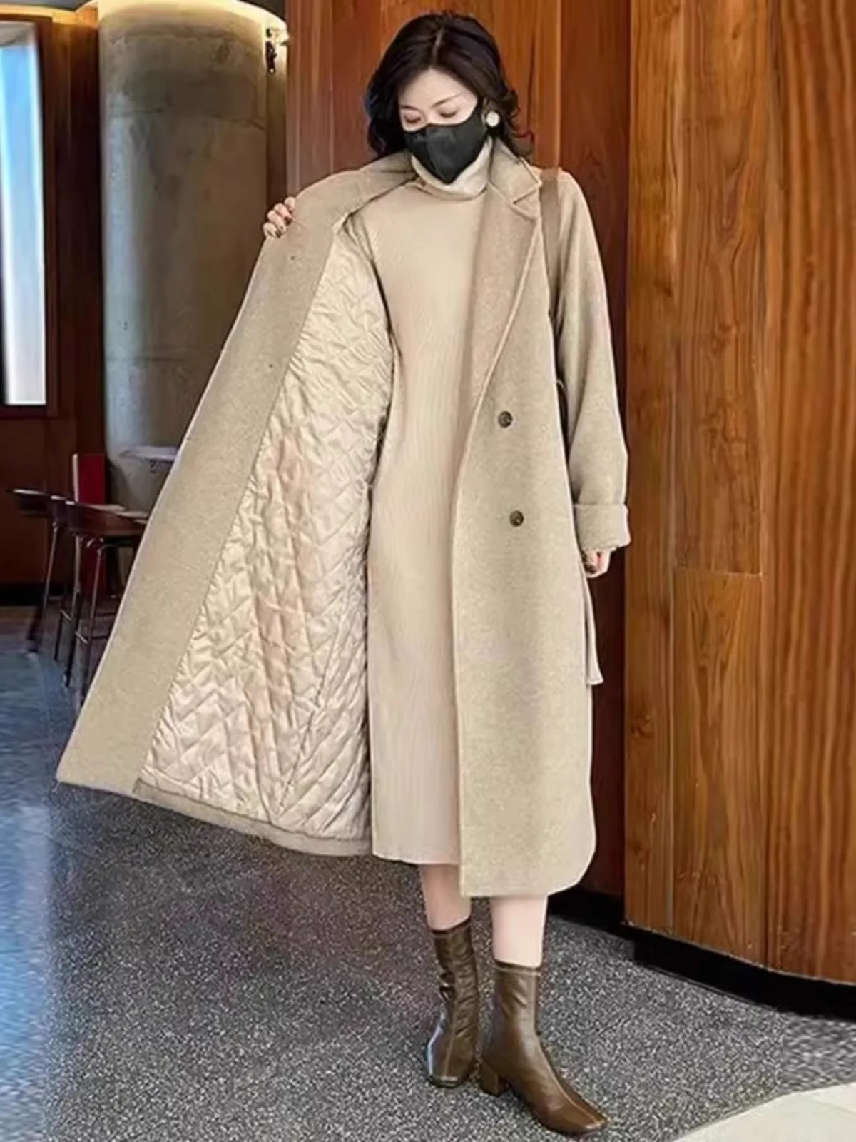 Плюс размер Design Sense Высококачественная шерстяная куртка с длинными рукавами