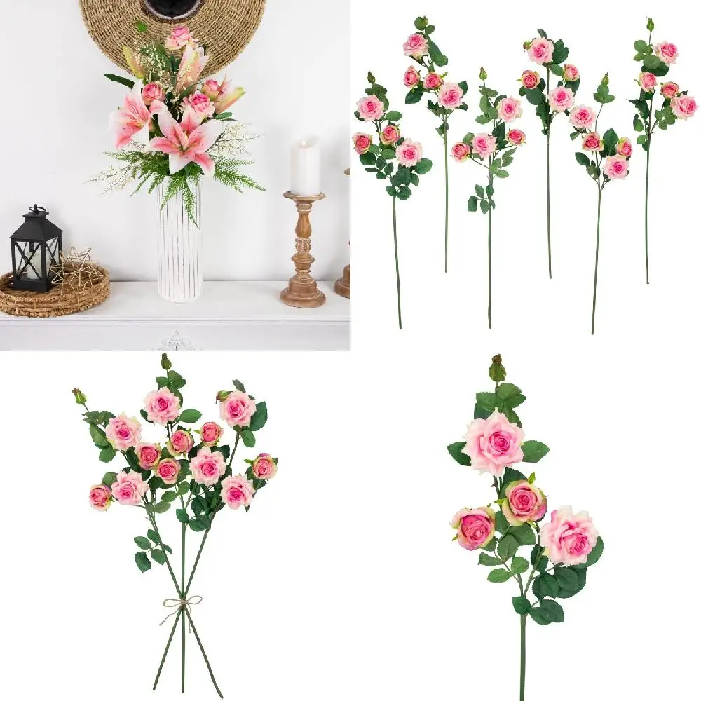 

35" Life-Like Artificial Rose Floral Sprays of 6 Vibrant Coral Pink