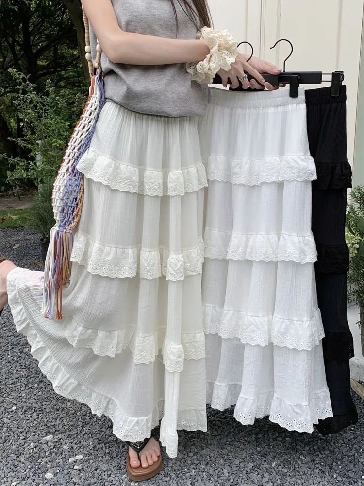 Юбка женская кружевная трапециевидная средней длины с завышенной талией