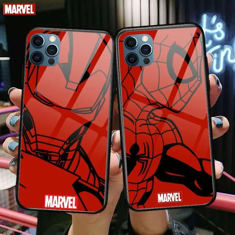 

Iron Man Spiderman Glass Case For iphone 13 12 11 Pro Max 12Pro XS Max XR X 7 8 Plus SE 2020 mini Case Tempered Back Cover