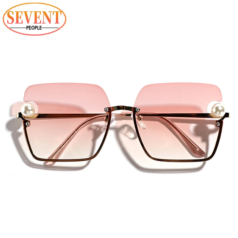 

Oversized Rimless Square Sunglasses Women 2023 Luxury Brand Vintage Big Frame Sun Glasses For Female Frameless Pearls Sunglass