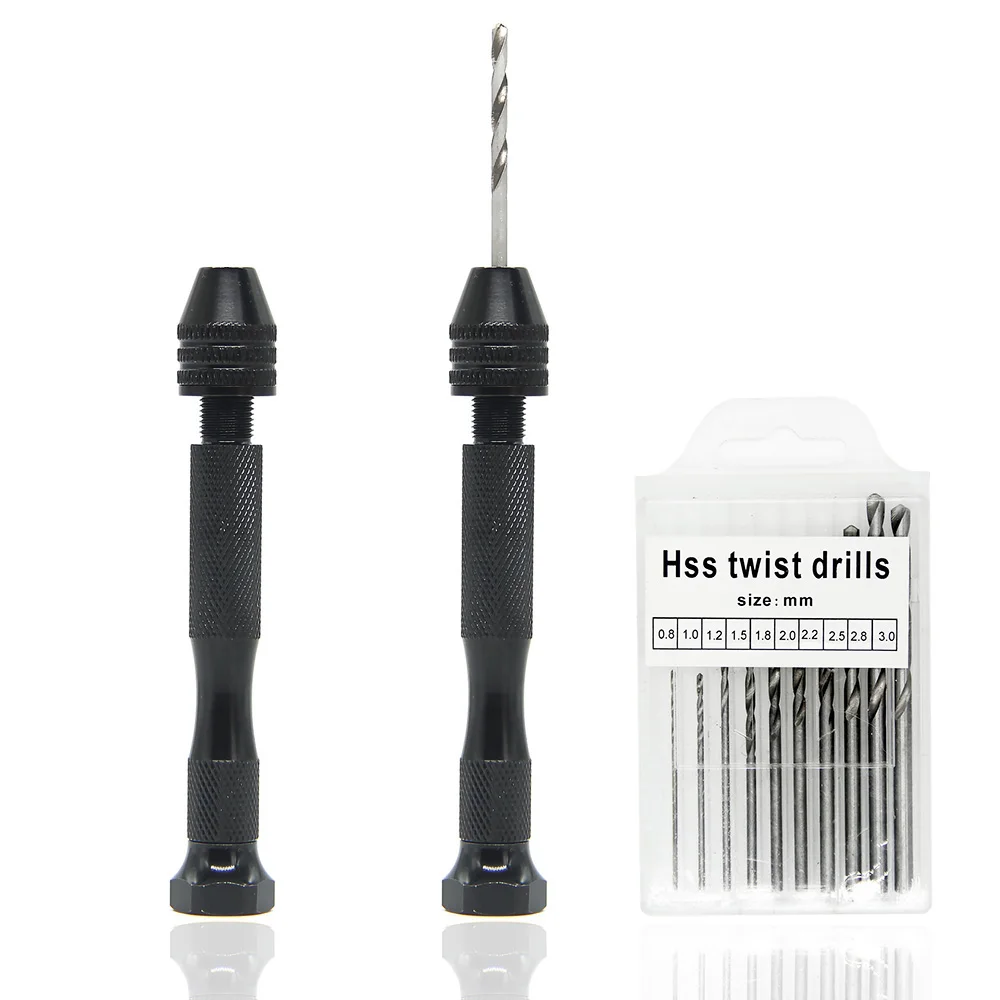 

Mini Micro Aluminum Hand Drill With Keyless Chuck HSS Steel Twist Drill Bit Woodworking Drilling Rotary Tools Hand Drill Manual
