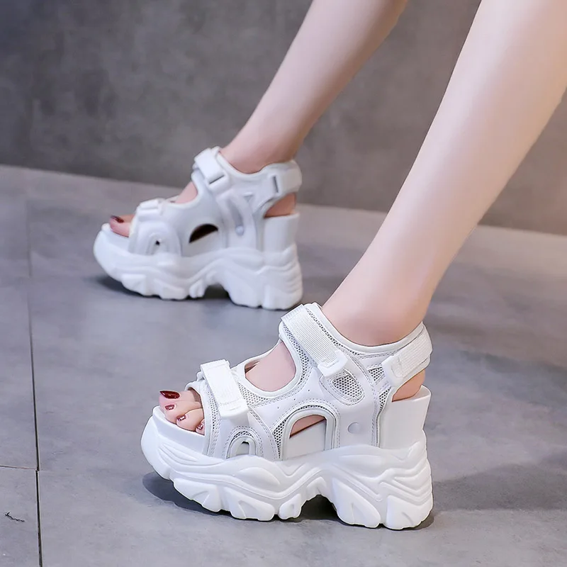 

High Heel Sandal for Women Increasing Height Suit Female Beige Muffins shoe Shoes Lady 2022 Open Toe Clogs Wedge High-heeled New
