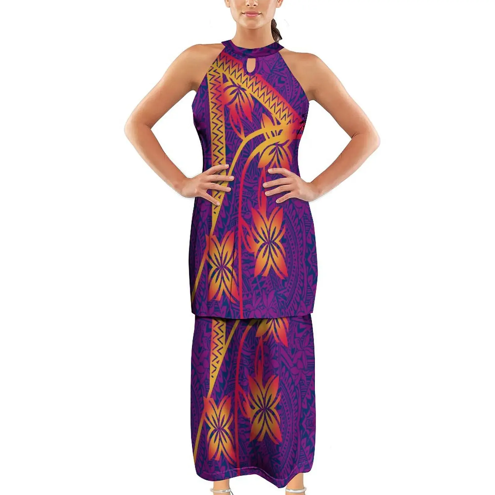 Женское платье с цветочным принтом на заказ летнее без рукавов и воротником шее