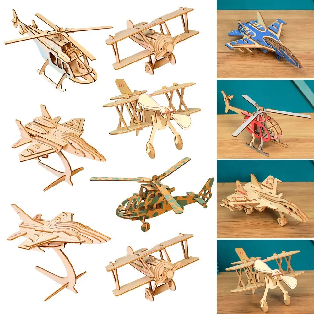 

Children Children's Puzzle Box Educational Toys DIY 3D Wooden Puzzle Assembling Toys Aircraft Models Military