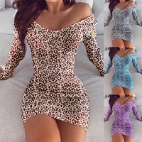 leopard print v neck sexy slim fit mini dress women long sleeve spring dresses femmes fashion streetwear 2022 party outfits