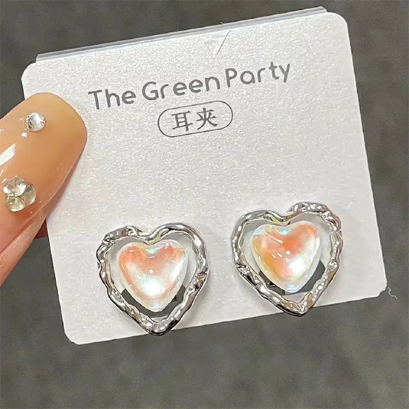 

White Moonlight Heart Earrings for Women Jewelry Woman Sweet Cool Hottie Punk Young Girls Korean Fashion Earring Female Gift