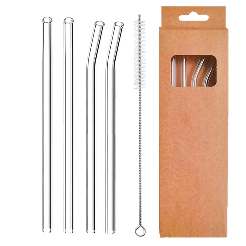 

Glass Straws 4 Pcs Reusable 8mm Eco Friendly for Beverages Milk Coffee Straight Bent Glass Drinking Straws Cocktail Straws