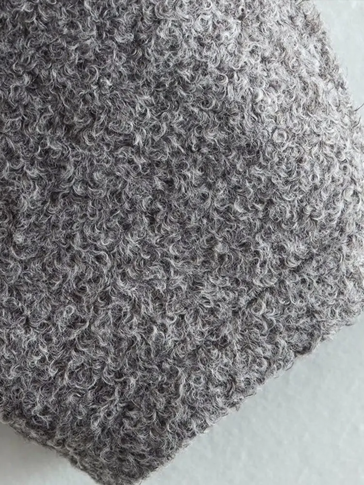 Fashion Bombers Stand Collar Grey Jackets 2023 Spring Button Up Long Sleeve Top Coat Casual Loose Plush Pockets Outwear